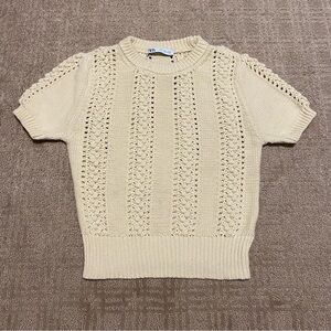 {Zara} Cream Crochet Style Short Sleeve Top - Size S
